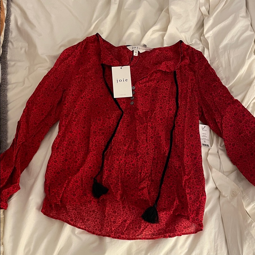 Joie Red Blouse with Black Accents
